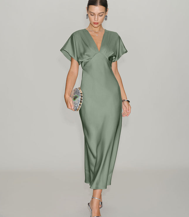 Vestido midi de verano con escote en V y volantes para invitada de boda mujer