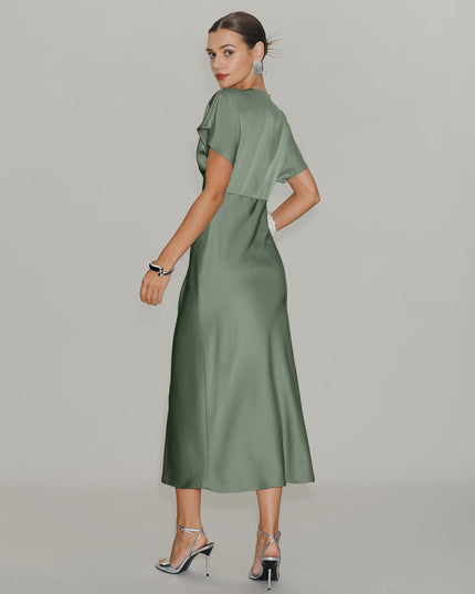 Vestido midi de verano con escote en V y volantes para invitada de boda mujer