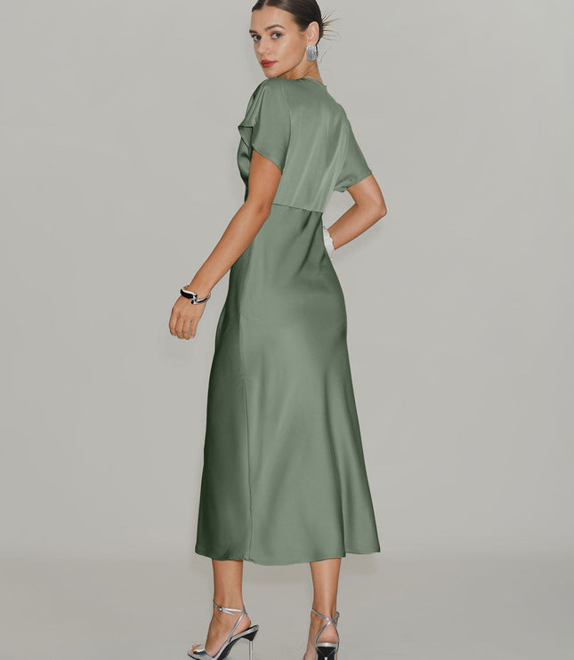 Vestido midi de verano con escote en V y volantes para invitada de boda mujer