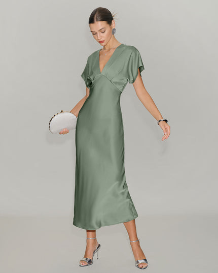 Vestido midi de verano con escote en V y volantes para invitada de boda mujer