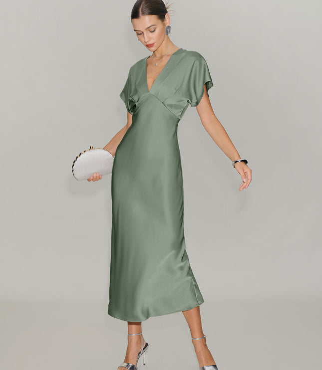 Vestido midi de verano con escote en V y volantes para invitada de boda mujer