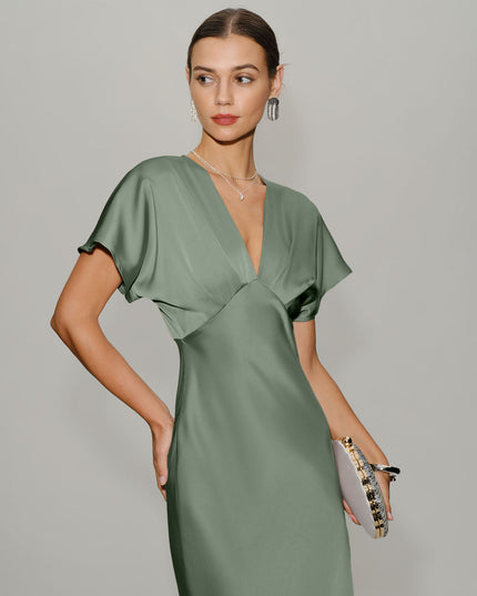 Vestido midi de verano con escote en V y volantes para invitada de boda mujer