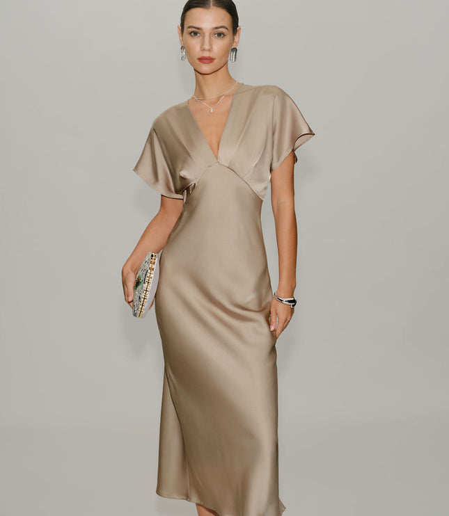 Vestido midi de verano con escote en V y volantes para invitada de boda mujer