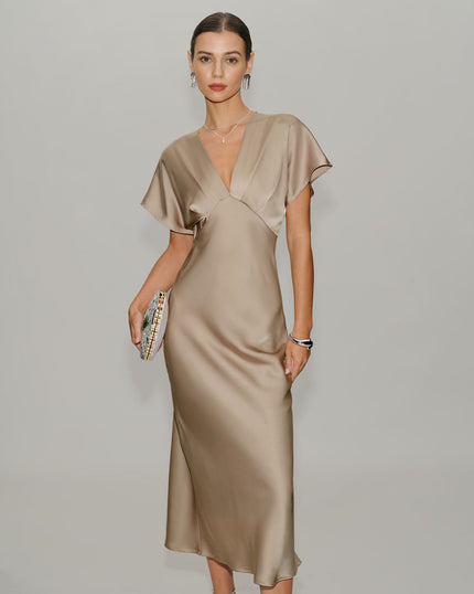 Vestido midi de verano con escote en V y volantes para invitada de boda mujer