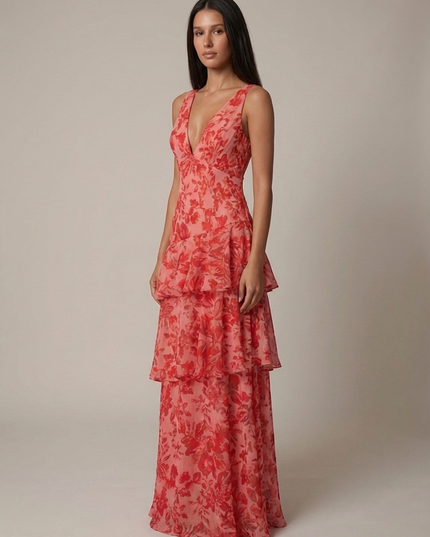 Vestido maxi floral de verano con cuello halter para invitada de boda mujer