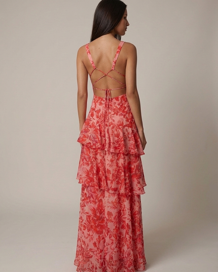 Vestido maxi floral de verano con cuello halter para invitada de boda mujer