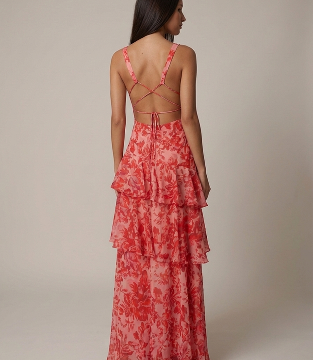 Vestido maxi floral de verano con cuello halter para invitada de boda mujer