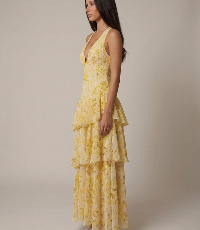 Vestido maxi floral de verano con cuello halter para invitada de boda mujer