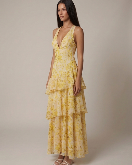 Vestido maxi floral de verano con cuello halter para invitada de boda mujer