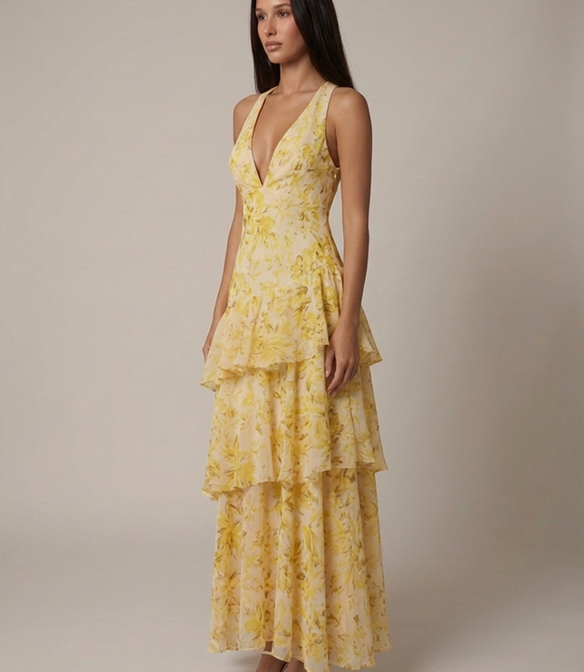 Vestido maxi floral de verano con cuello halter para invitada de boda mujer