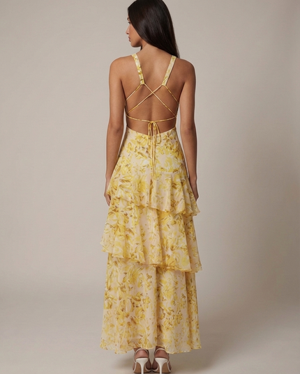 Vestido maxi floral de verano con cuello halter para invitada de boda mujer