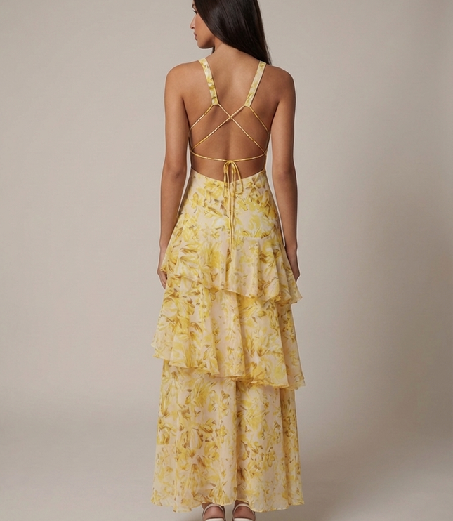 Vestido maxi floral de verano con cuello halter para invitada de boda mujer