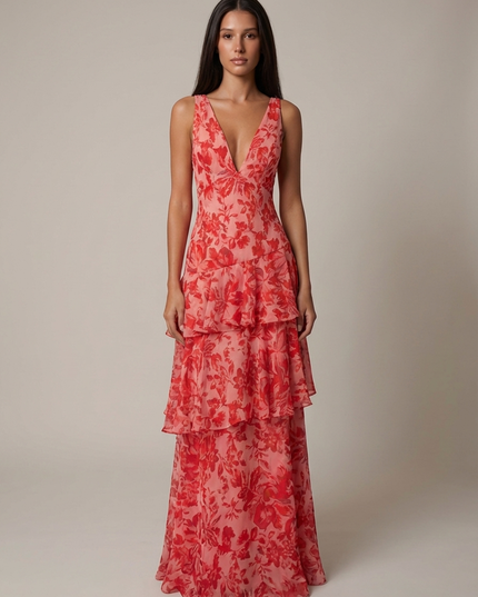 Vestido maxi floral de verano con cuello halter para invitada de boda mujer