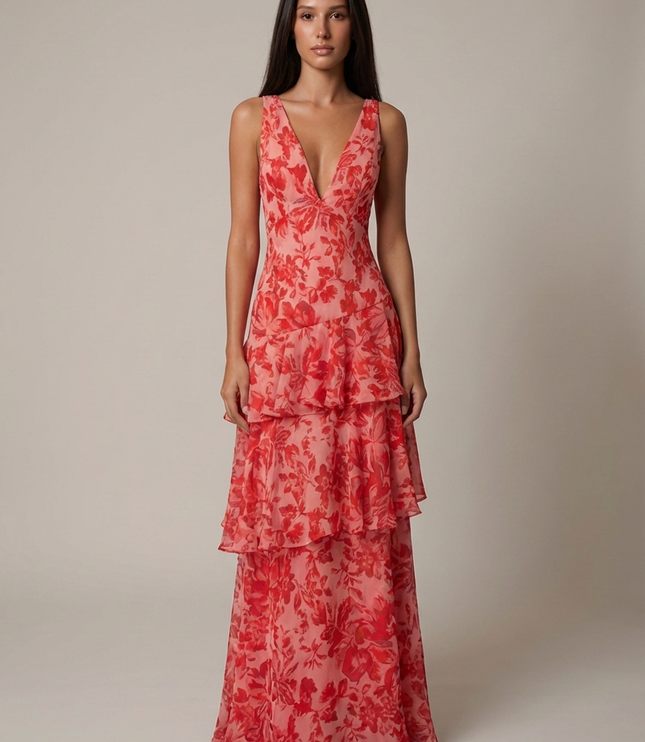 Vestido maxi floral de verano con cuello halter para invitada de boda mujer