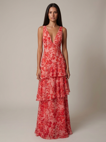 Vestido maxi floral de verano con cuello halter para invitada de boda mujer