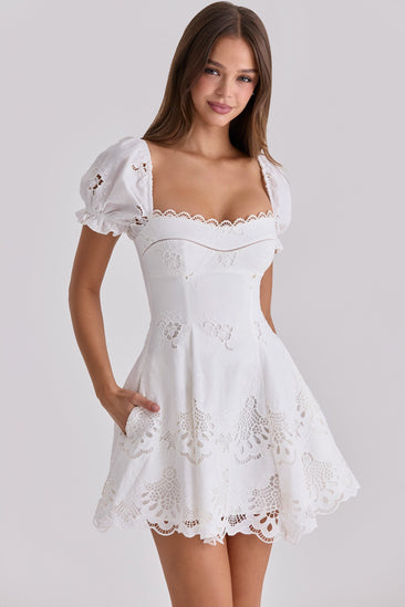 mini wedding guest dresses summer Women's White Dress – Lavirel cf-color-seafoam Sleeve Length White Floral Graduation Dress Kleur:Dusty Rose