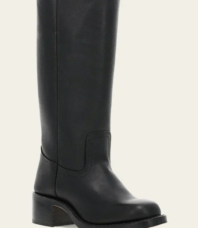 Women's Tall Boots with Stacked Block Heel and Stitched Seams