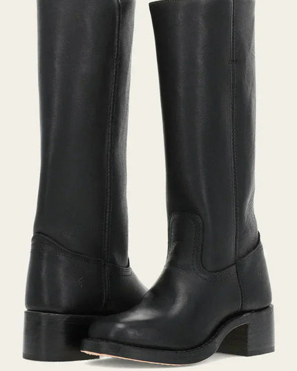 Women's Tall Boots with Stacked Block Heel and Stitched Seams