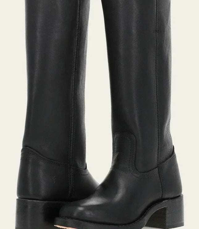 Women's Tall Boots with Stacked Block Heel and Stitched Seams