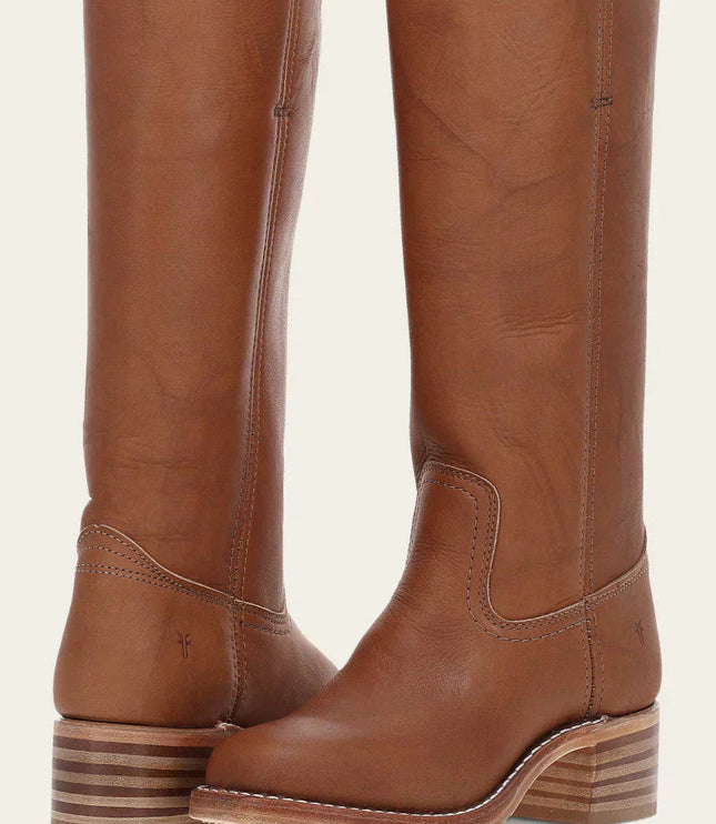 Women's Tall Boots with Stacked Block Heel and Stitched Seams