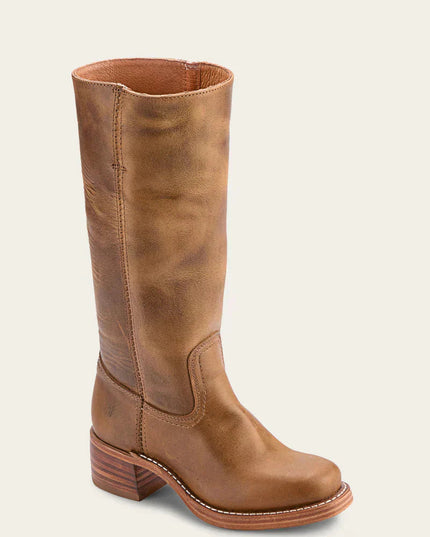 Women's Tall Boots with Stacked Block Heel and Stitched Seams