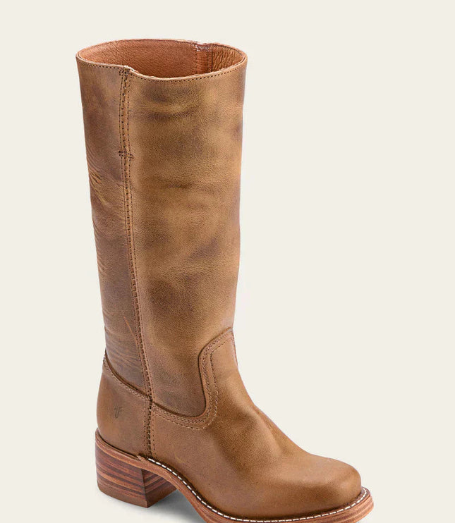 Women's Tall Boots with Stacked Block Heel and Stitched Seams