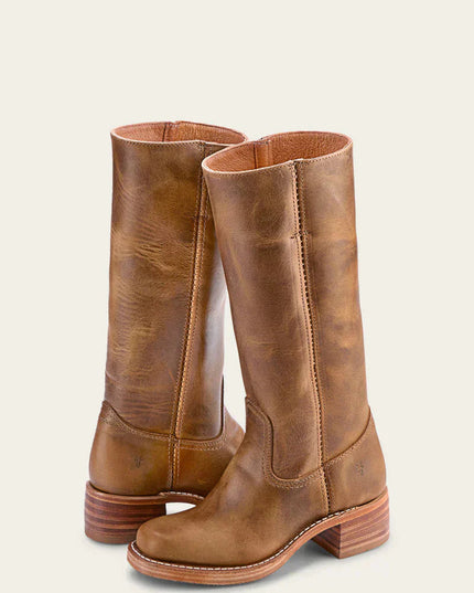 Women's Tall Boots with Stacked Block Heel and Stitched Seams