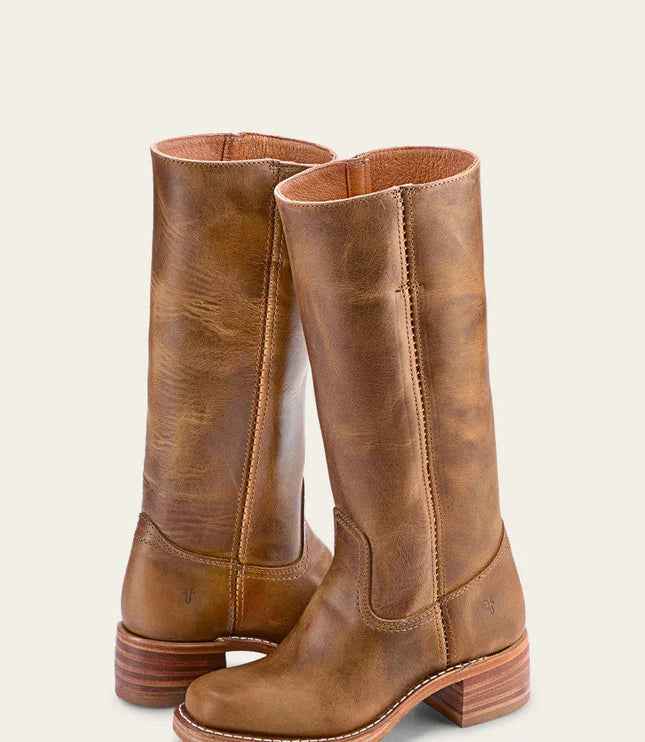 Women's Tall Boots with Stacked Block Heel and Stitched Seams