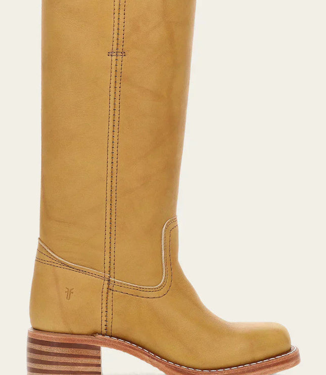 Women's Tall Boots with Stacked Block Heel and Stitched Seams