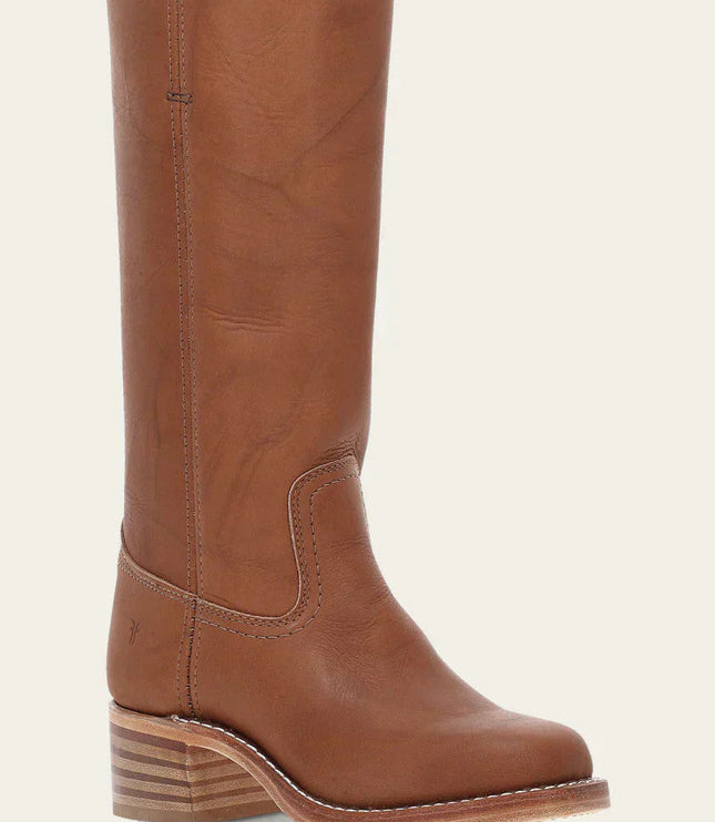 Women's Tall Boots with Stacked Block Heel and Stitched Seams