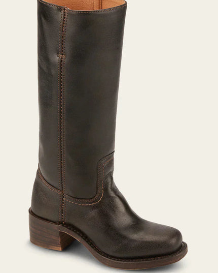Women's Tall Boots with Stacked Block Heel and Stitched Seams
