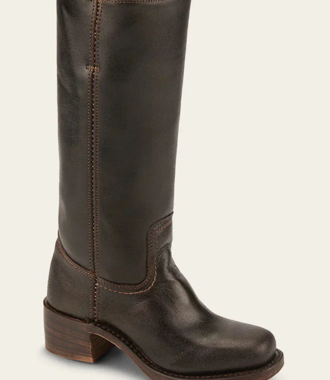 Women's Tall Boots with Stacked Block Heel and Stitched Seams