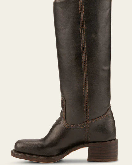 Women's Tall Boots with Stacked Block Heel and Stitched Seams