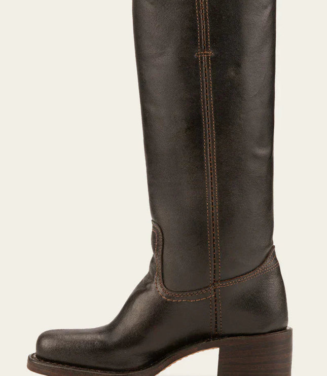 Women's Tall Boots with Stacked Block Heel and Stitched Seams