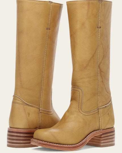 Women's Tall Boots with Stacked Block Heel and Stitched Seams