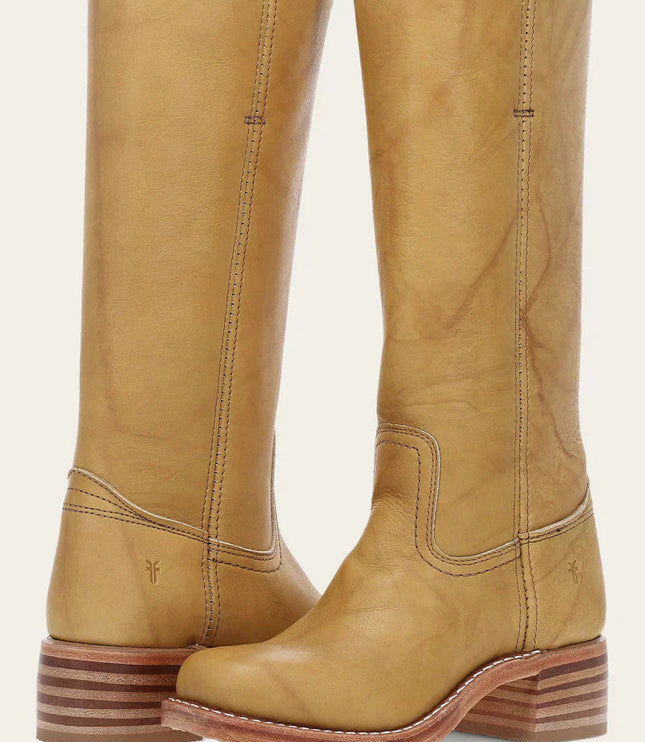 Women's Tall Boots with Stacked Block Heel and Stitched Seams