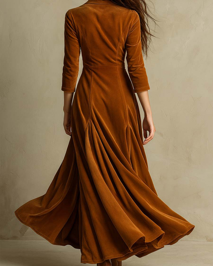 Women's Three-Quarter Sleeve Flared Velvet Dress
