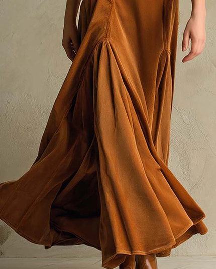 Women's Three-Quarter Sleeve Flared Velvet Dress
