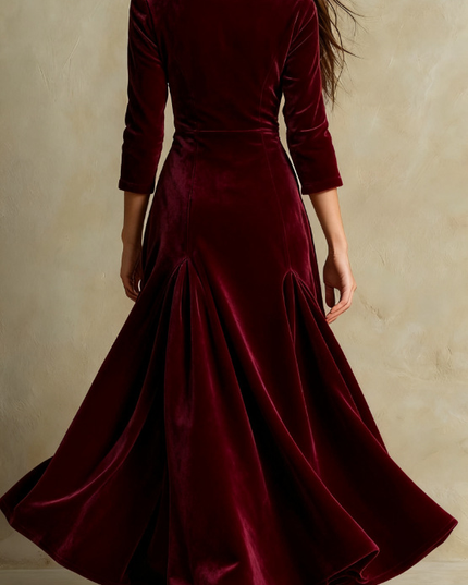 Women's Three-Quarter Sleeve Flared Velvet Dress