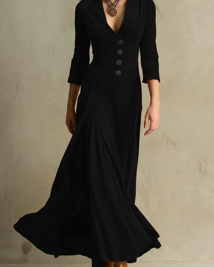 Women's Three-Quarter Sleeve Flared Velvet Dress