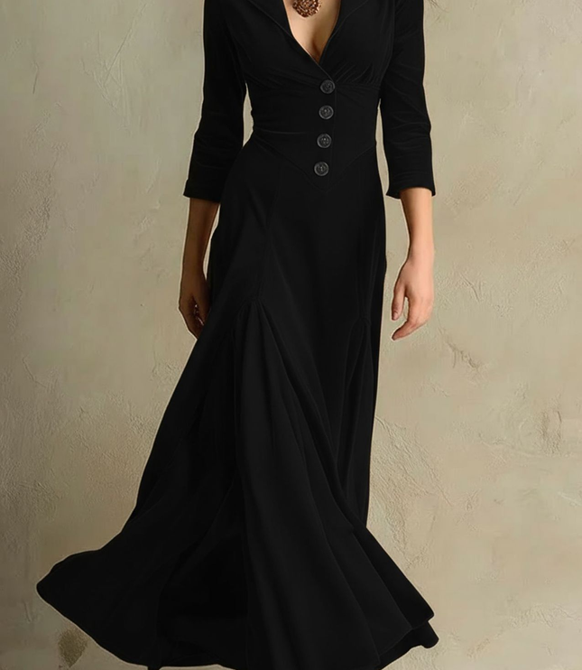 Women's Three-Quarter Sleeve Flared Velvet Dress