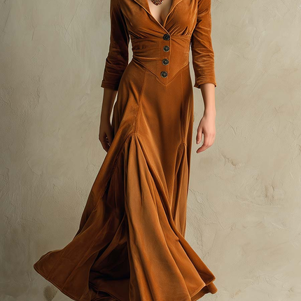 Women's Three-Quarter Sleeve Flared Velvet Dress