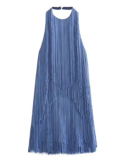 Women's Tiered Fringe Mini Party Dress with Halter Neck
