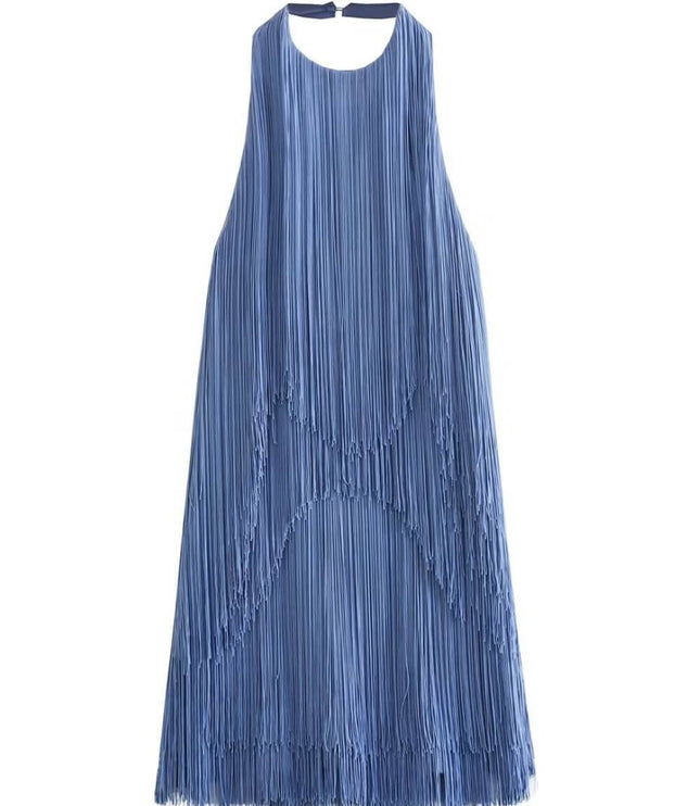 Women's Tiered Fringe Mini Party Dress with Halter Neck