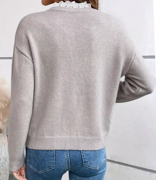 Women's V-Neck Lace-Trim Knit Pullover Sweater