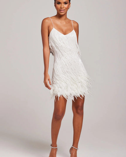 Women's V-Neck Mini Feather Fringe Party Dress
