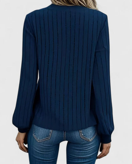 Women's V-Neck Ribbed Cable Knit Sweater Long Sleeve Pullover