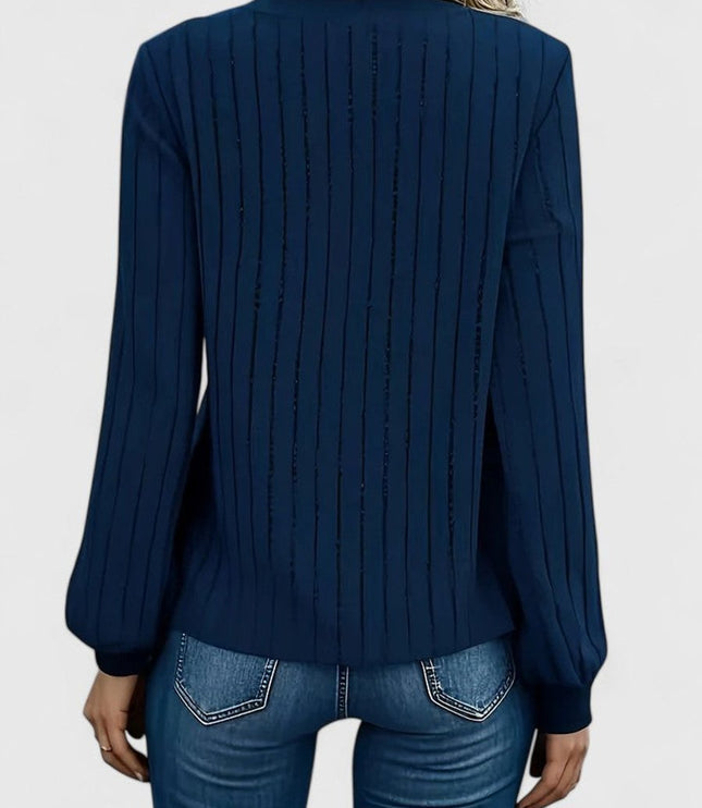 Women's V-Neck Ribbed Cable Knit Sweater Long Sleeve Pullover