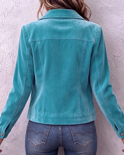 Women's Velvet Button Jacket with Chest Pockets