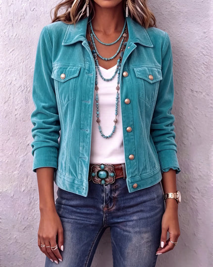 Women's Velvet Button Jacket with Chest Pockets
